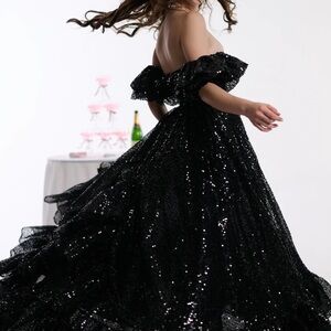 Selkie Onyx Rose Bloom sequin Gown and matching A La Mode corset.